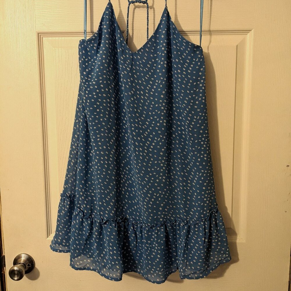 New VeryJ/Loveriche Polka Dot Light Blue Spaghetti Strap Mini Dress
